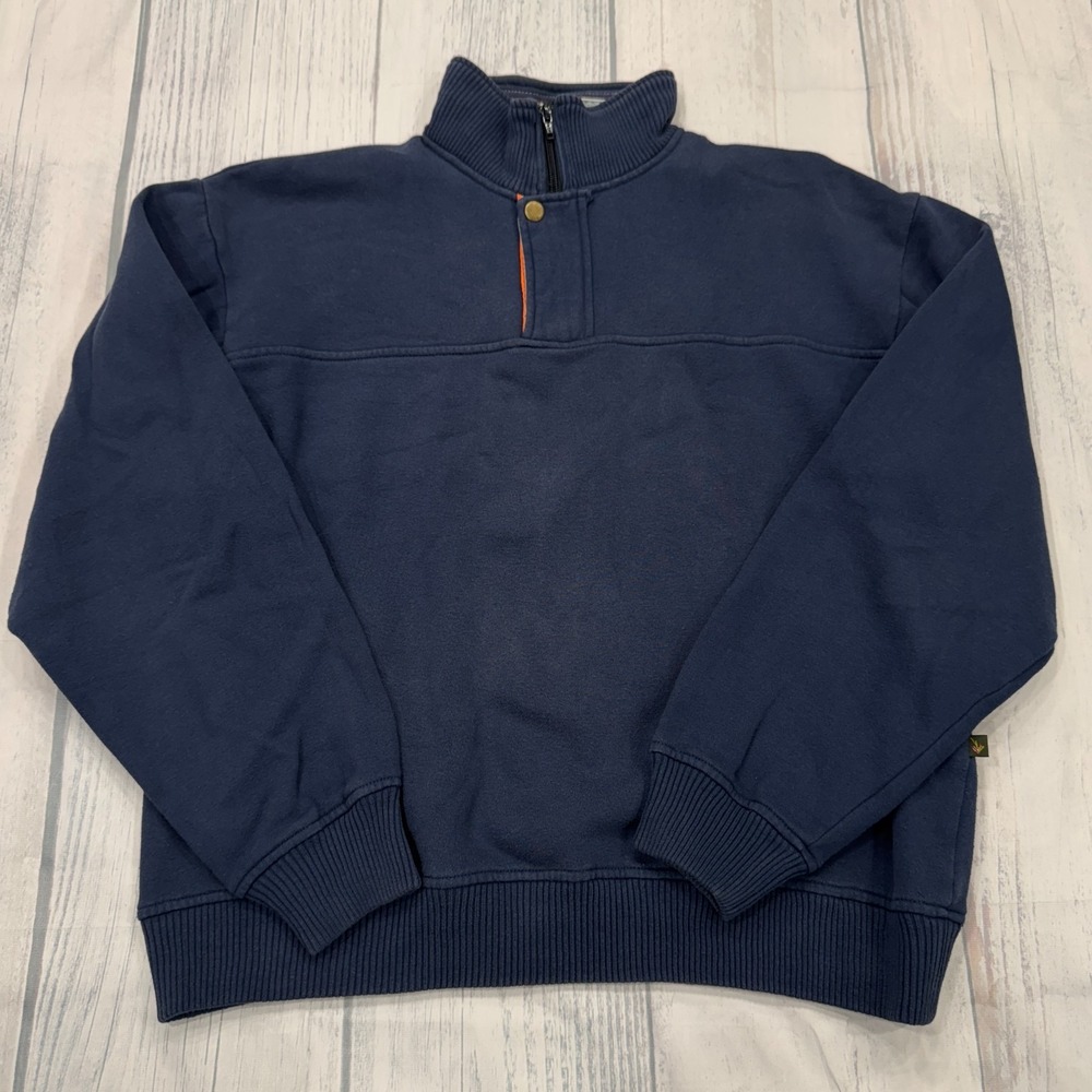 Orvis 1/4 Zip Snap Sweater Sweatshirt M Blue Pullover Golf Fish Mens